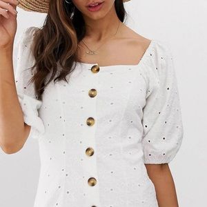 ASOS button broderie Tea Dress - white, TALL sz 12